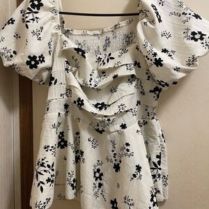 White Ruffled Puff Sleeve Top with Square Neck